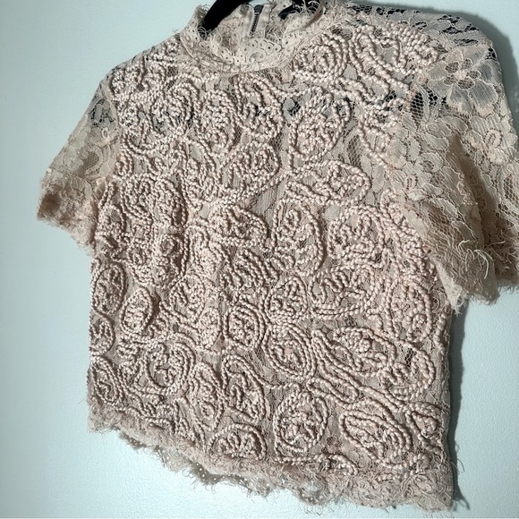 Zara Trafaluc Lace Blouse Crop Shirt Zip Back Blush Pink Women’s Size Small - Picture 2 of 10